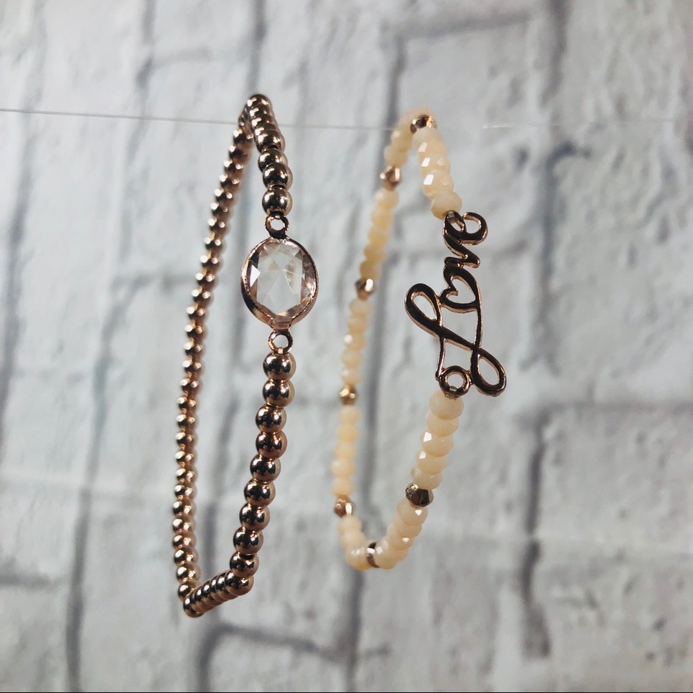 Vintage LOVE Gold Pearl Bead Friendship Bracelets